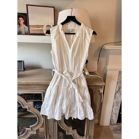 Karina Grimaldi V Neck Sleeveless Tier White Mini Cotton Dress Size Large - Picture 1 of 8